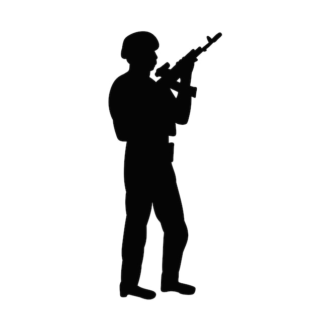 Soldado con silueta de arma en fondo blanco