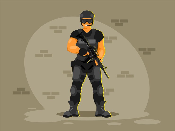 Vector soldado swat en casco con rifle de asalto estadounidense gráficos vectoriales