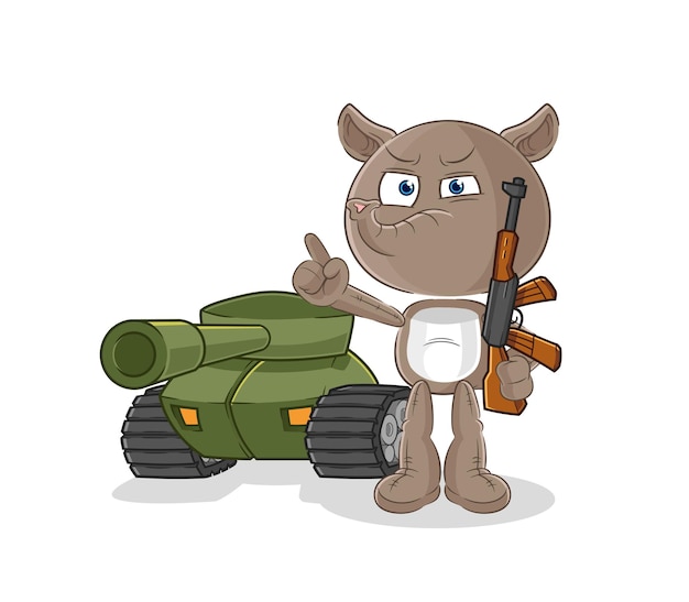 Soldado tapir con vector de mascota de dibujos animados de personaje de tanque