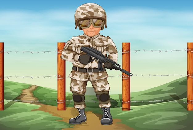 un, soldado, tenencia, un, arma de fuego