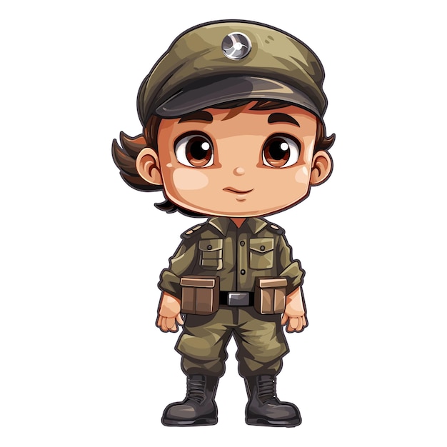 soldado, en, uniforme, caricatura, carácter, vector