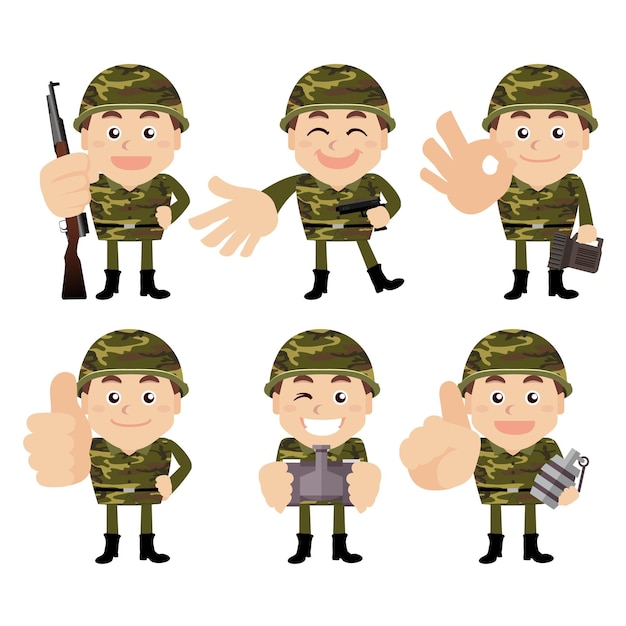 Soldados del ejército en diferentes poses.