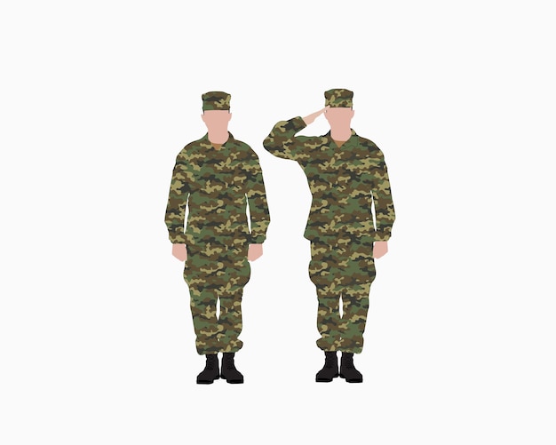 Soldados masculinos carácter vectorial de las fuerzas nacionales y el concepto del ejército militar