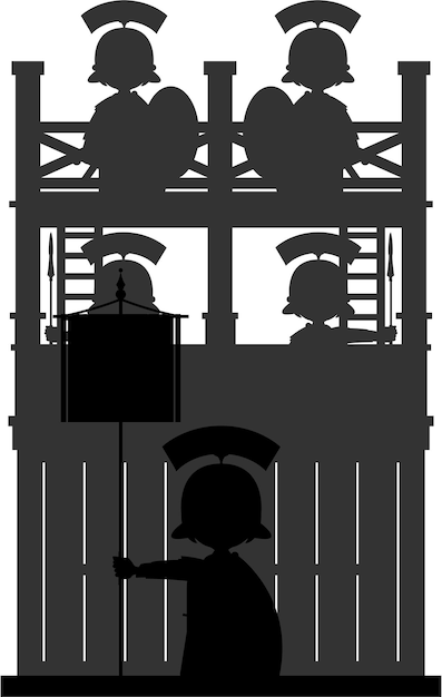Vector soldados romanos en tower garrison silhouette historia ilustración