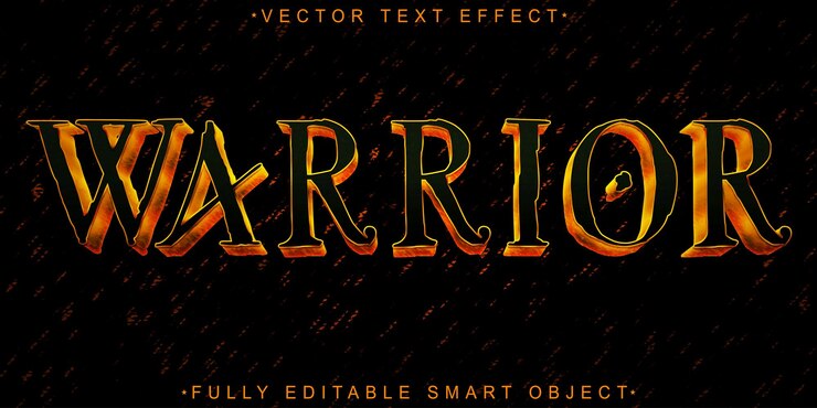 Vector soldier warrior vector modelo de efecto de texto editable