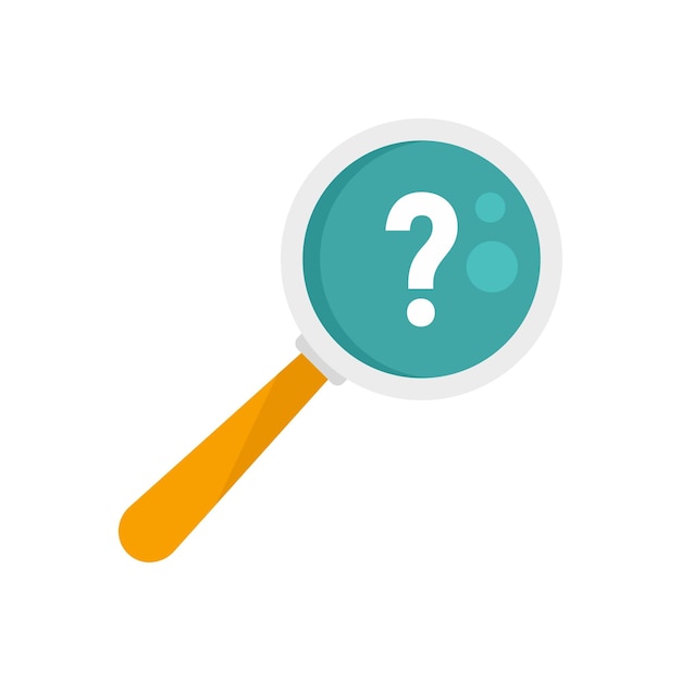 Solicitar icono de pregunta de lupa Ilustración plana del icono de vector de pregunta de solicitud de lupa aislado sobre fondo blanco