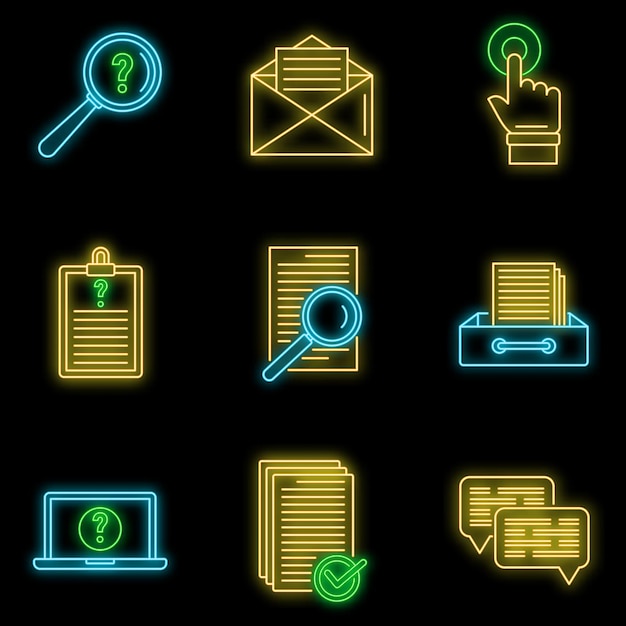 Solicitar en línea iconos de formulario conjunto de neón vectorial