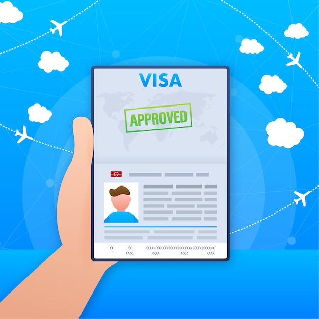 Solicitud de visa aprobación de viaje inmigración visa vector stock ilustración