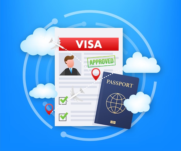 Solicitud de visa aprobación de viaje inmigración visa vector stock ilustración