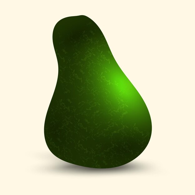 Un solo aguacate entero con una piel de textura verde oscuro y un resplandor brillante se sienta contra un fondo neutro suave y diseño vectorial