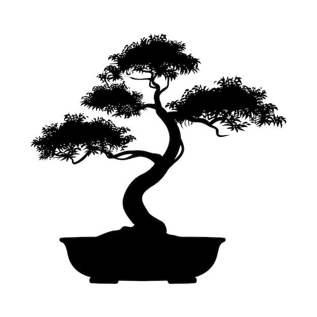 Solo el árbol de bonsai de silueta de color negro