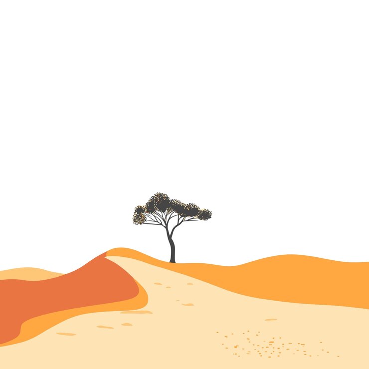 Vector un solo árbol en un vasto vector desértico