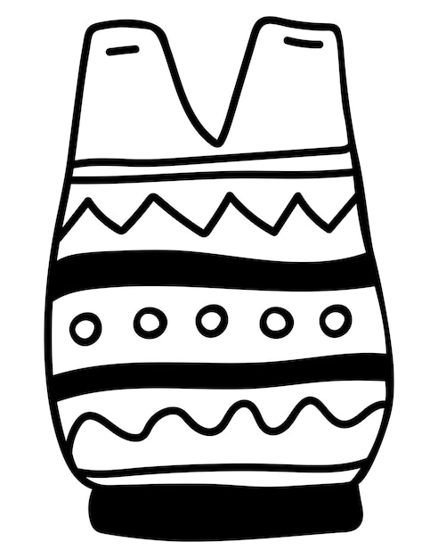Un solo chaleco de garabatos con ornamento en colores blanco y negro aislado en vector blanco