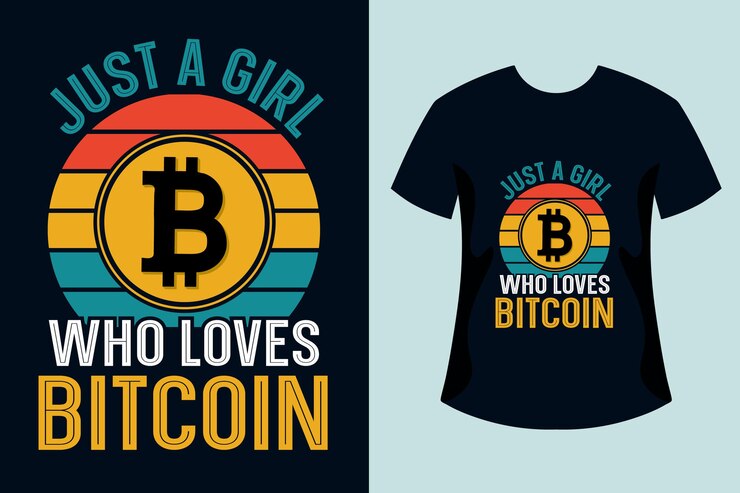 Vector solo una chica que ama el diseño de camisetas retro vintage de bitcoin