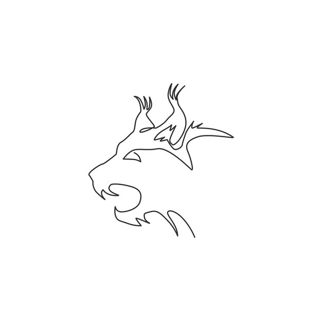 Vector un solo dibujo de una línea de cabeza de gato lince enojado para el logotipo de la compañía depredador de gato grande para el icono del zoológico