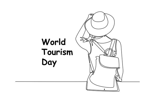 Un solo dibujo de una línea concepto del día mundial del turismo diseño de dibujo de línea continua ilustración gráfica vectorial