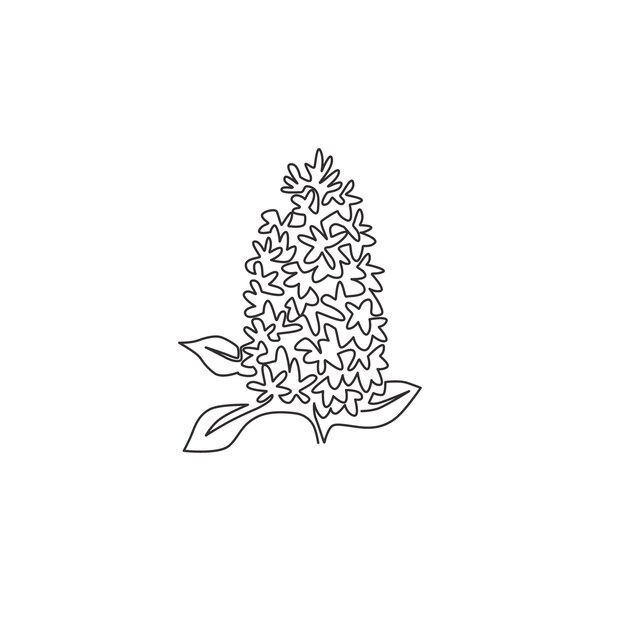 Un solo dibujo de línea continua belleza siringa vulgaris arte de pared imprimible flor de lila parque verde