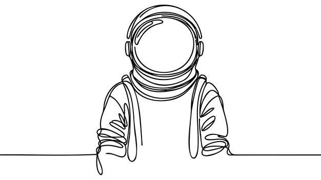 Un solo dibujo de línea continua del concepto de viajero cósmico de estilo vintage de Astronauta