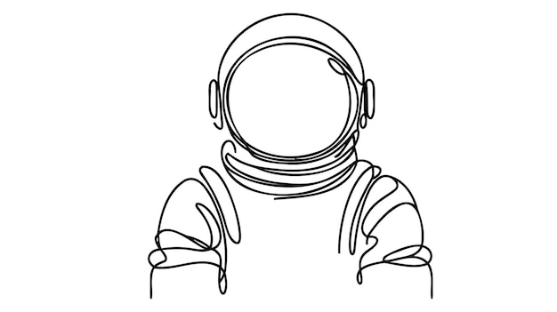 Un solo dibujo de línea continua del concepto de viajero cósmico de estilo vintage de Astronauta