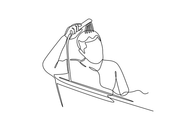 Un solo dibujo de línea continua de Hombre se bañan en la bañera antes de la actividad Actividad de la mañana línea de arte de concepto minimalista Línea simple