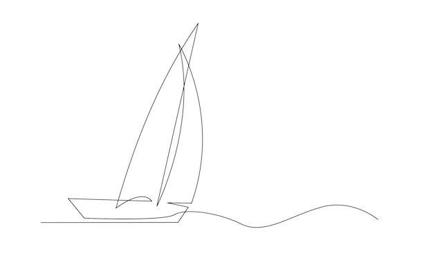 Un solo dibujo de línea continua icono de barco de mar concepto de turismo de viajes de yate diseño de símbolo de silueta una ilustración vectorial de dibujo de esquema