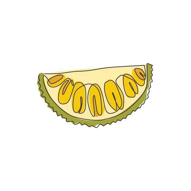 Un solo dibujo de línea continua de jaca sana cortada en rodajas para el logotipo del huerto Icono de fruta tropical fresca