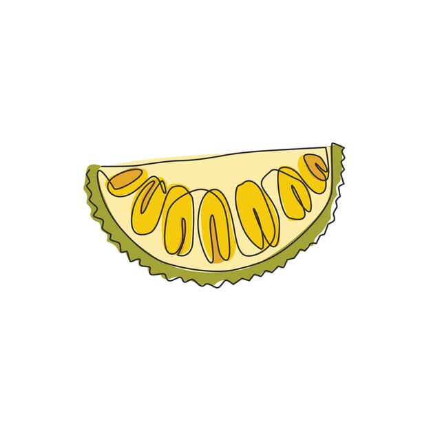 Vector un solo dibujo de línea continua de jaca sana cortada en rodajas para el logotipo del huerto icono de fruta tropical fresca