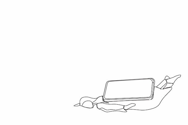 Un solo dibujo de línea continua de una mujer de negocios árabe bajo una pesada carga de diseño de teléfonos inteligentes