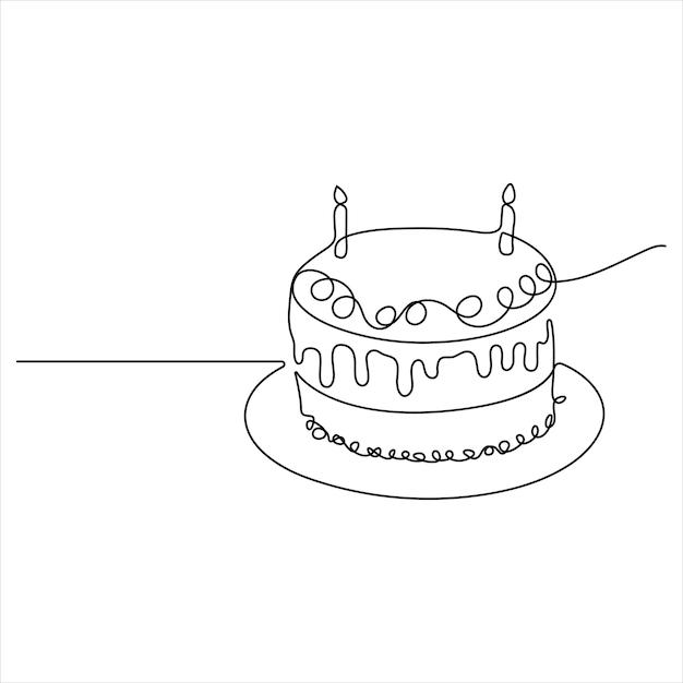 Un solo dibujo de línea continua de pastel de cumpleaños con velas, fiesta, aniversario y vector de celebración