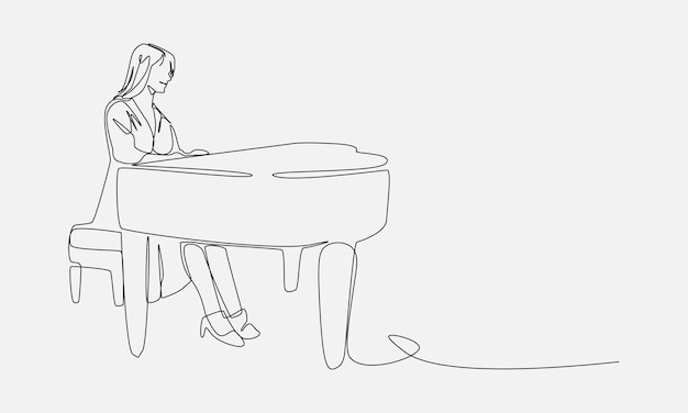 Un solo dibujo de línea continua de una pianista tocando el piano Línea editable Fondo aislado