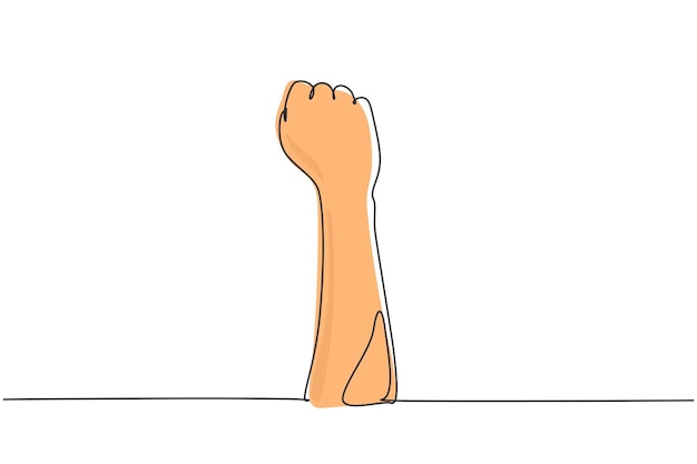 Un solo dibujo de línea continua con el puño o el símbolo de la mano de resistencia Número de manos cero Aprenda a contar números