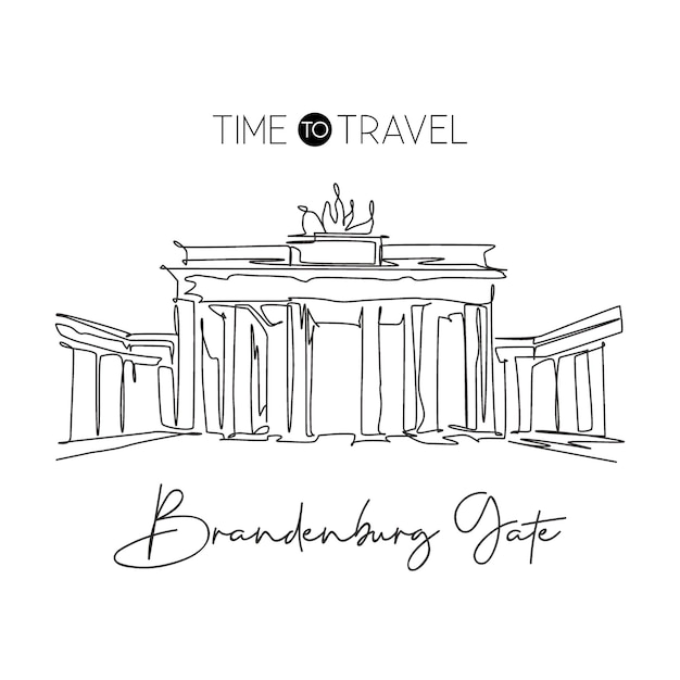 Un solo dibujo de línea continua, punto de referencia de la puerta de brandeburgo. famoso vector de diseño de decoración de berlín, alemania