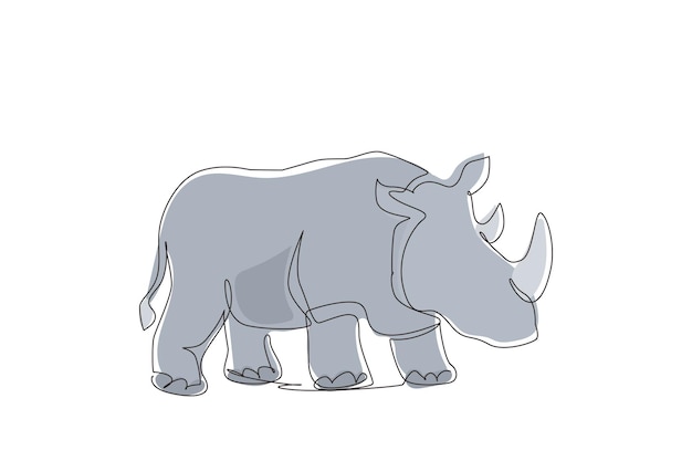Un solo dibujo de línea continua de rinoceronte fuerte para la conservación de la identidad del logotipo del parque nacional Mascota de rinoceronte africano para el safari del zoológico nacional Ilustración vectorial de diseño gráfico de una línea