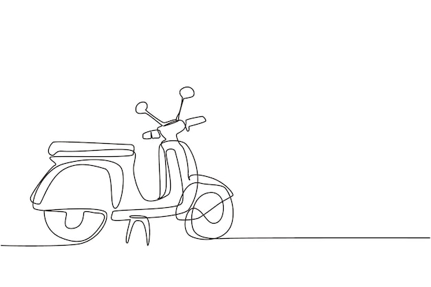 Un solo dibujo de línea continua Scooter transporte retro icono vespa negro scooters modernas motocicleta para ciudadano urbano scooter vintage elegante para vacaciones de viaje Un vector de diseño gráfico de dibujo de línea.