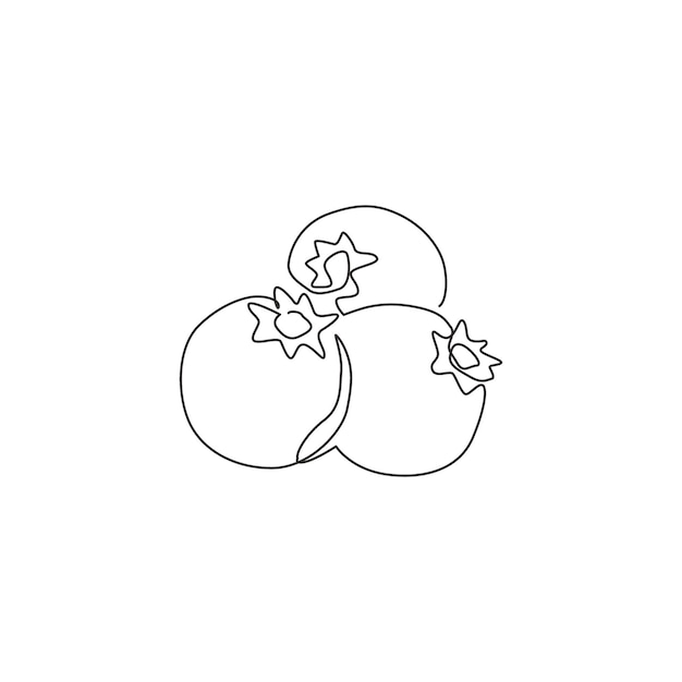 Un solo dibujo de línea continua de todo el logotipo del huerto de arándanos frescos icono de la fruta de la baya azul