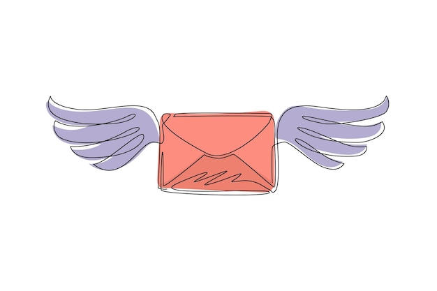 Un solo dibujo de línea continua volando sobre de correo cerrado con alas Mensaje entrante no leído