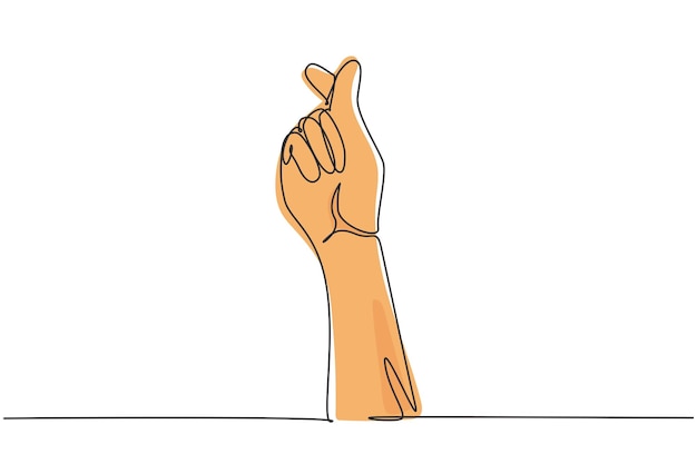 Un solo dibujo de una línea de corazón coreano signo de amor de dedo te quiero gesto de mano diseño de corazón coreano