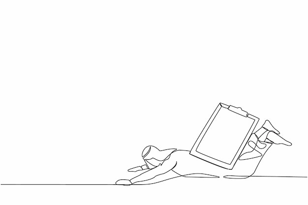 Un solo dibujo de una línea empresario árabe bajo una pesada carga de cartón ocupado trabajando con el vector de la lista de comprobación