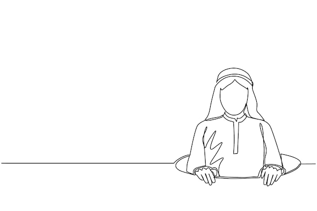 Un solo dibujo de una línea empresario árabe tratando de salir de de agujero fuerza para el éxito