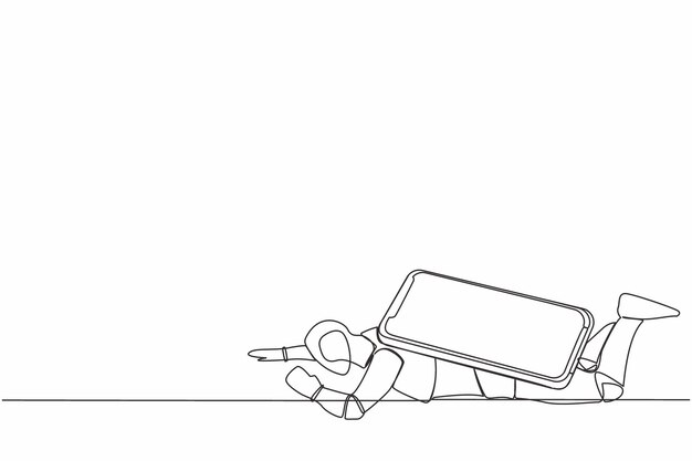 Un solo dibujo de una línea estresó al robot bajo la pesada carga del teléfono inteligente Frustración debido al exceso de trabajo