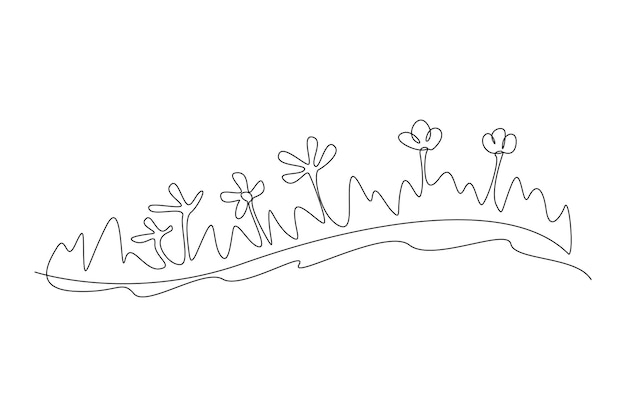 Un solo dibujo de una línea de flores de variación en la colina regando plantas de interior que crecen en invernadero con un bote de riego Diseño de dibujo de línea continua Ilustración vectorial gráfica