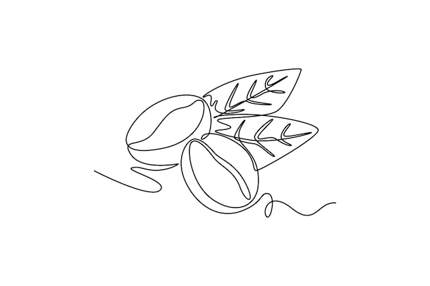 Un solo dibujo de una línea de grano de café orgánico saludable para la identidad del logotipo del restaurante Icono de bebida de café de concepto de semilla aromática fresca Diseño de dibujo de línea continua moderna Ilustración gráfica vectorial