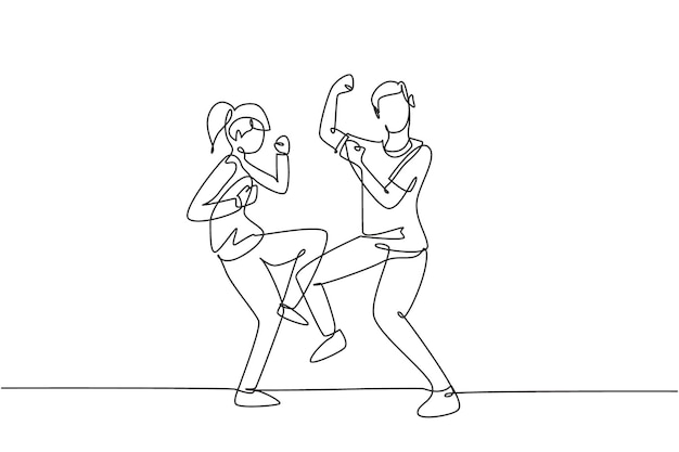 Un solo dibujo de una línea hombre mujer bailando Lindy hop o Swing juntos personajes masculinos y femeninos