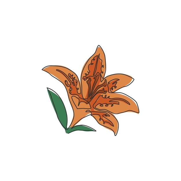 Un solo dibujo de una línea de lirio decorativo de lirio tigre flor de invitación de boda vector de diseño