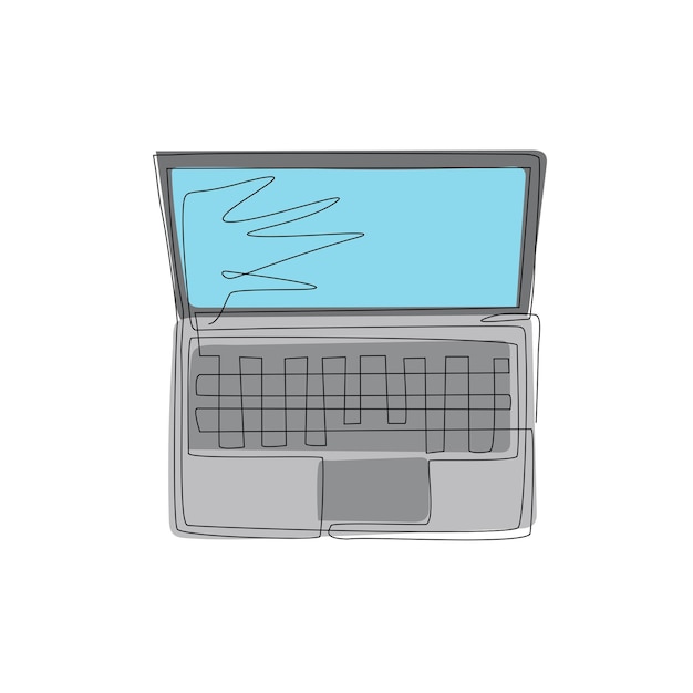 Un solo dibujo de una línea, el logotipo del icono de la computadora portátil, la maqueta moderna de la laptop, la pantalla en blanco, el vector de la notebook.