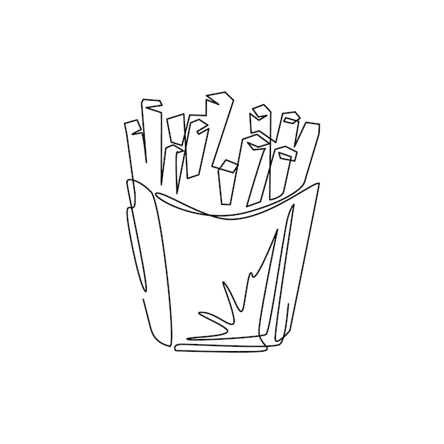 Un solo dibujo de una línea de patatas fritas en una caja de papel aislada Logotipo de icono de diseño plano Patatas fritas gordas