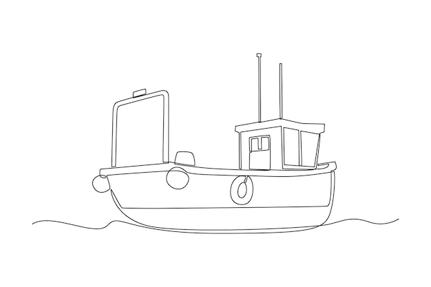 Un solo dibujo de una línea pequeño velero barco velero estilo plano velero velero con velas blancas dibujo de líneas continuas diseño gráfico ilustración vectorial