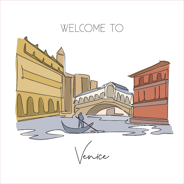 Vector un solo dibujo de línea puente de rialto punto de referencia famoso canal icónico en venecia italia vector de diseño