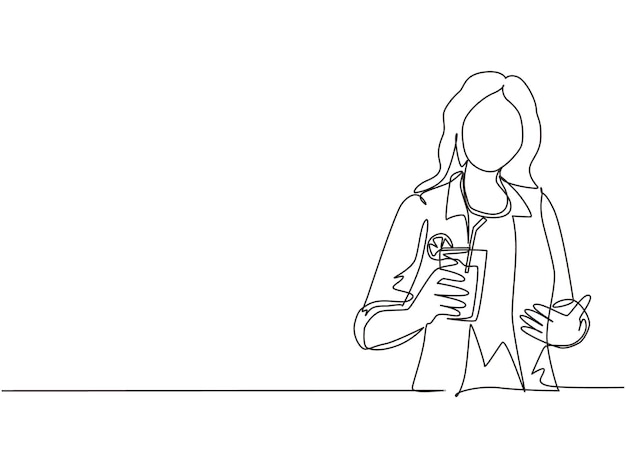 Un solo dibujo de una línea que muestra el verano refrescante agua con sabor a fruta infundida con vector de limón.