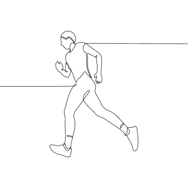 Un solo dibujo lineal continuo de una persona corriendo